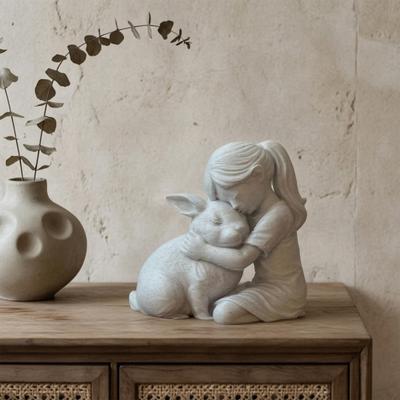 Фигурка Девочки и Кролика, 3D-печатная статуэтка Девочки, обнимающей Кролика, Маленькое Милое Животное, Украшение для Гостиной, Стола, Шкафа