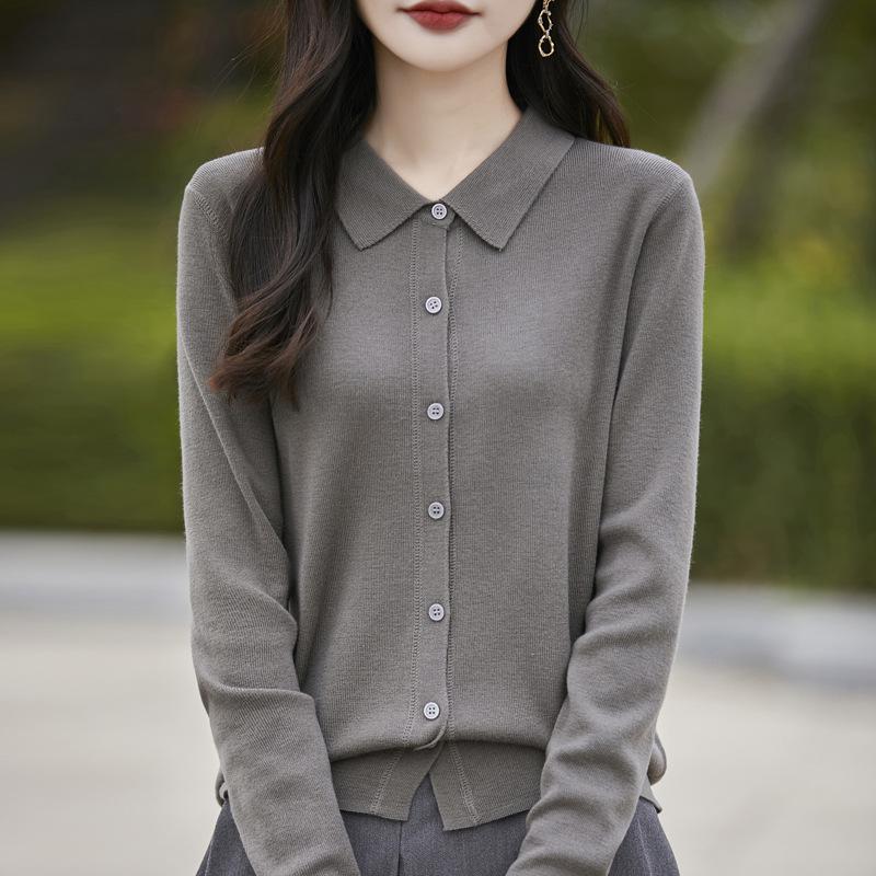 Casual Loose Knitted Long Sleeve Polo Neck Cardigan Sweater