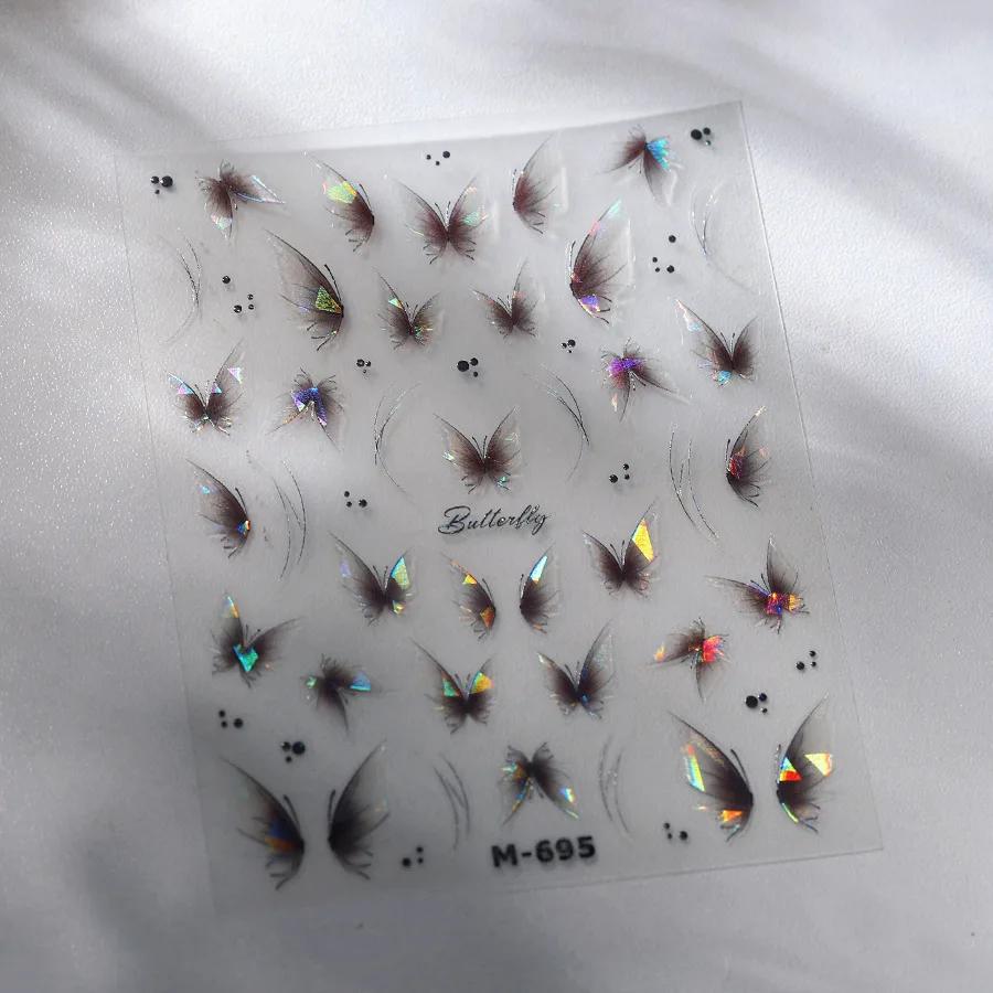 Vigorous Pink Butterfly Gradient Petal Flower Shiny Stars 5D Soft Self Adhesive Nail Art Decoration Sticker Manicure Decal DIY