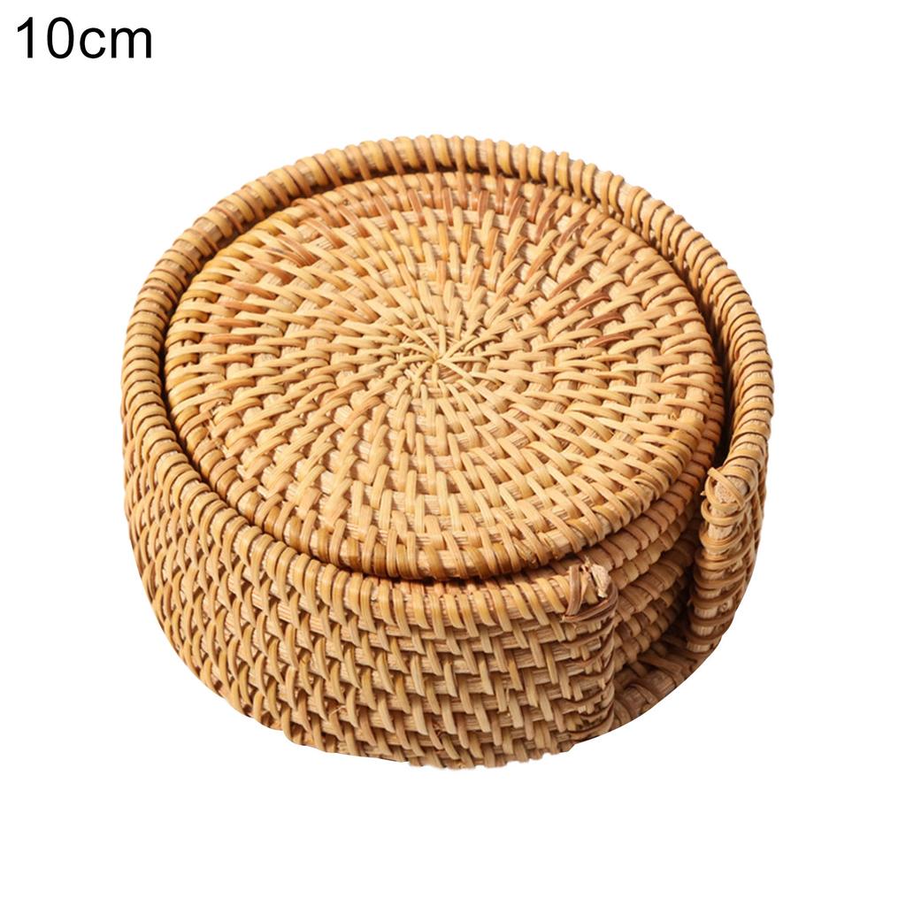 6Pcs/Set Drink Coasters Set Round Tableware Placemat Dish Mat Rattan Weave Pad