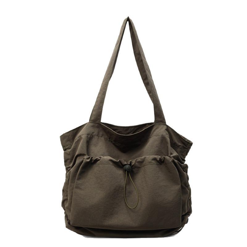 Large Capacity Tote Bag Women's New Flow Casual Lightweight Bag Shoulder Pleated Drawstring Canvas Women's Bag