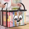 Large Square Book Storage Bag PVC Transparent Lid Design Storage Box Zipper Joyful Face Pattern Organizer Bin Home Organization