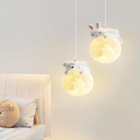 Подвесной светильник Панда 3D Луна Планета Подвесная лампа Медведь Кролик Люстра с G9 светодиодной лампой Потолочный светильник для спальни для детей