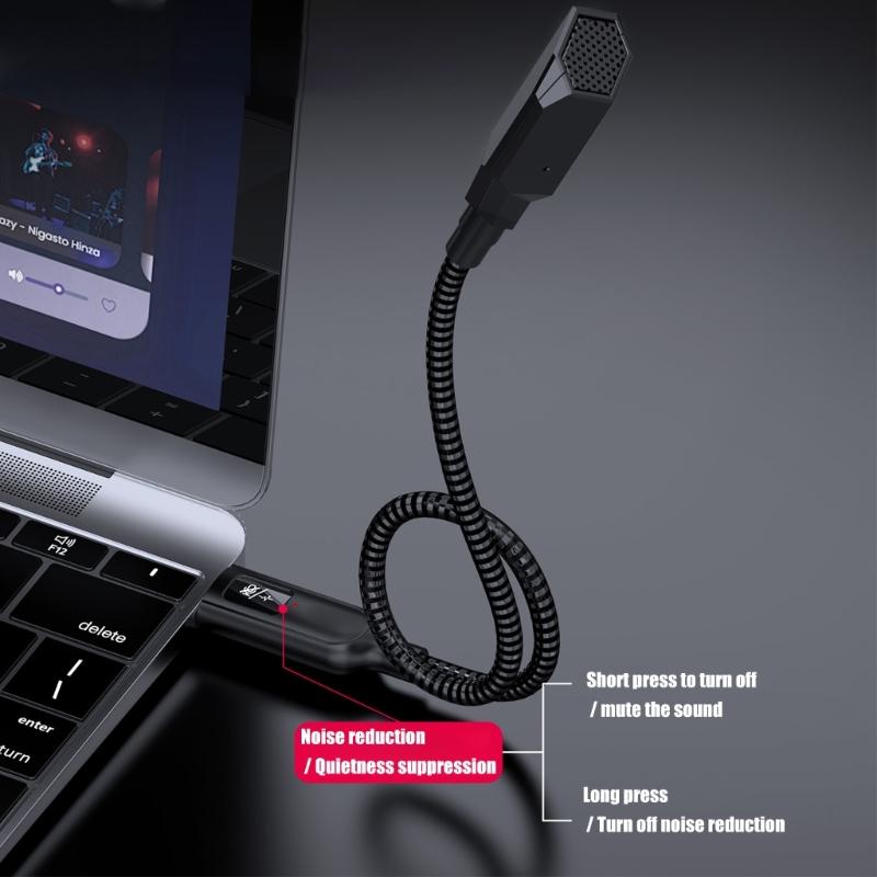 USB-микрофон Plug and Play с сенсорной кнопкой отключения звука и гибкой гибкой стойкой для четких голосовых вызовов