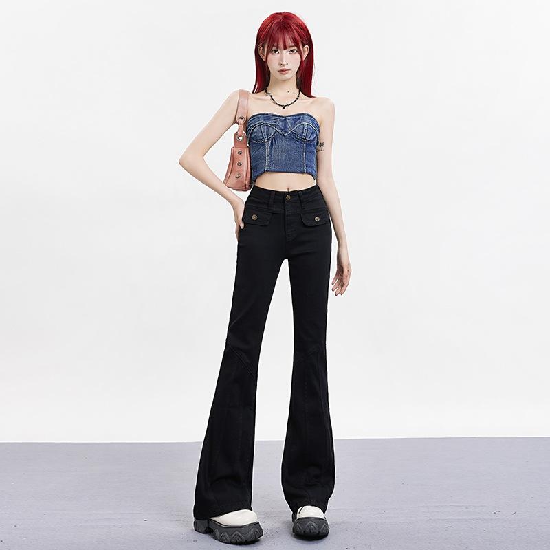 Ретро Старые Светлые Джинсы для Женщин с Осенней Высокой Посадкой, Узкие Эластичные Брюки Клеш для Женщин с Осенним Уличным Стилем