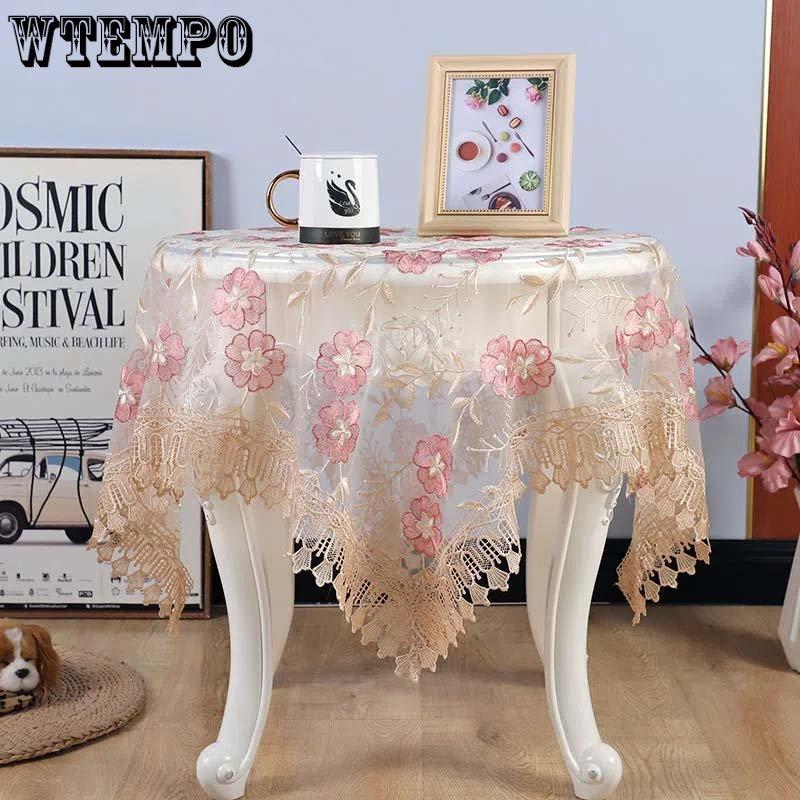 Пряжа Вышитая кружевная скатерть Круглый стол Квадратная скатерть Чайная скатерть Прямоугольная скатерть Крышка прикроватной тумбочки Ретро Европейский стиль