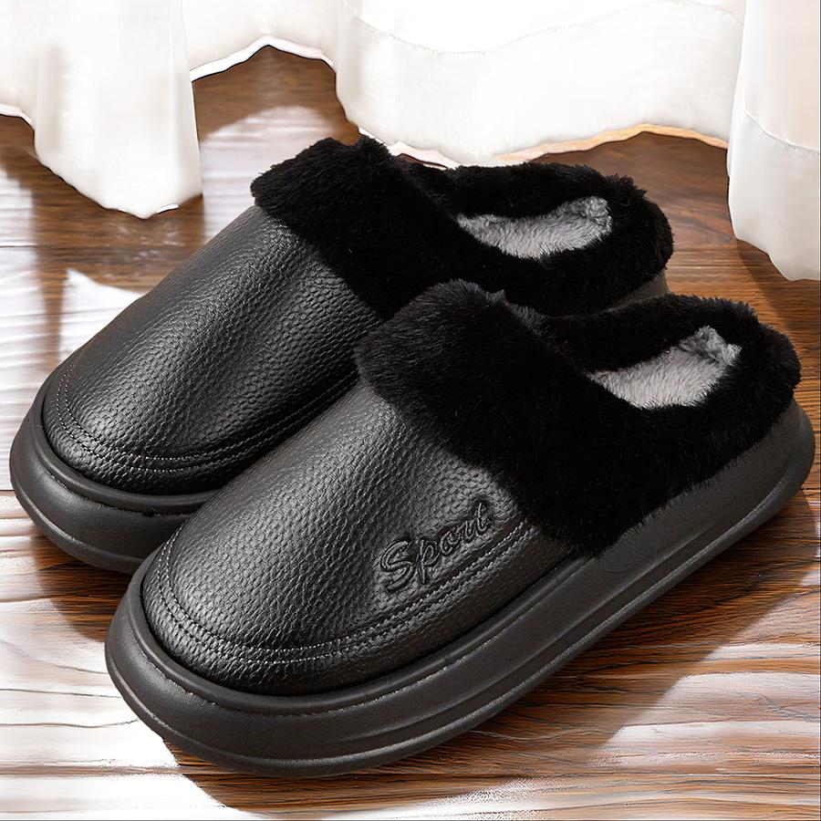 Мужские зимние тапочки для дома, теплая меховая плюшевая подкладка, подошва из ЭВА, домашние тапочки, водонепроницаемый верх, удобная домашняя обувь из пены с эффектом памяти, большие размеры