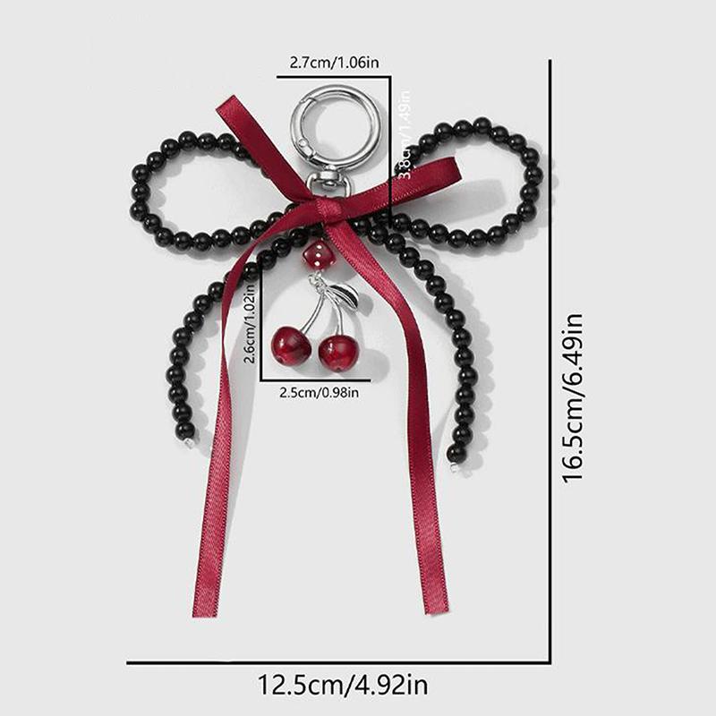 Подвеска-бантик для сумки с вишневой лентой, милый брелок, элегантный брелок с бусинами, простая сумка, подвесное украшение, аксессуары, подарки