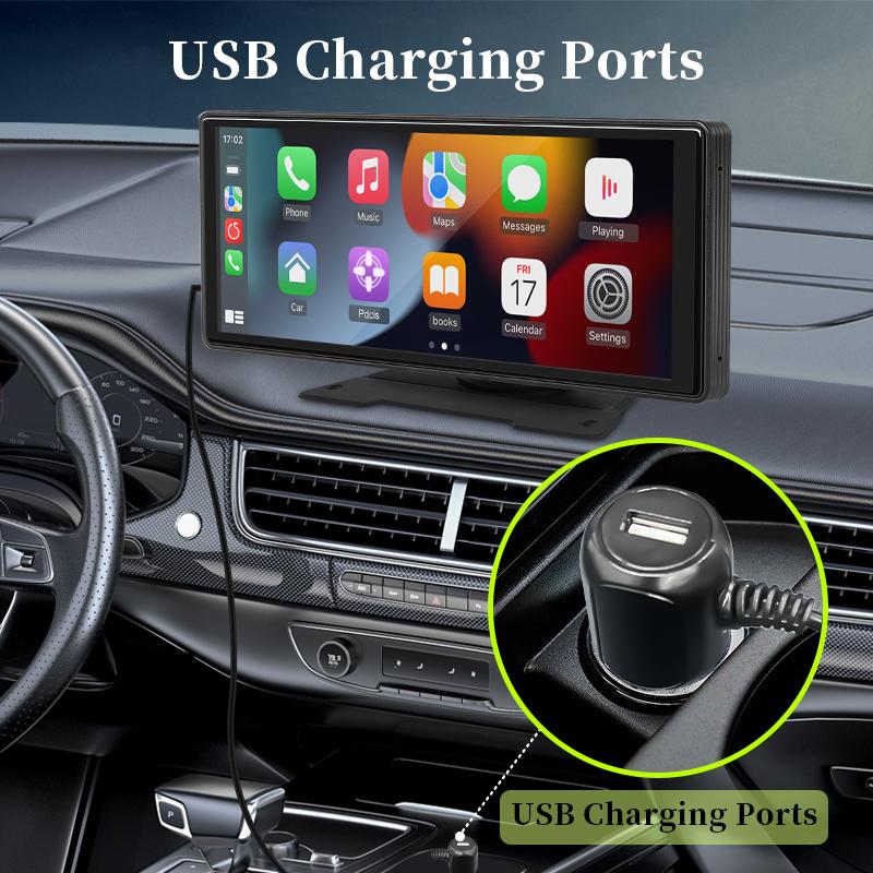 Hippcron 10.26" Car Radio Monitor Wireless CarPlay Android-Auto IPS Screen Bluetooth FM Transmitter USB Multimedia Player