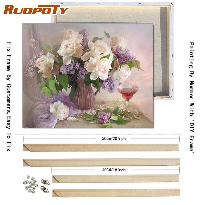 RUOPOTY Краска по номерам, цветок пиона, настенное искусство, уникальный подарок, ручная роспись на холсте, картина по номерам, уличный декор для детской комнаты