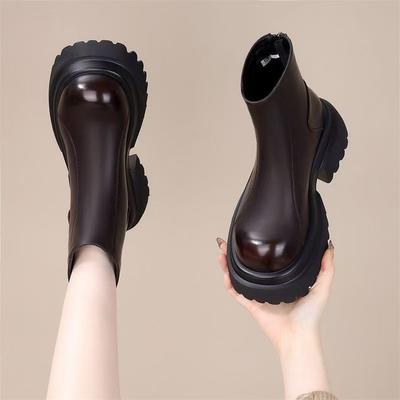 Женские ботинки челси Martin на толстой подошве, новинка осени и зимы 2025 года, британские ботинки с круглым носком, на небольшом каблуке, на молнии, ботинки-трубы до щиколотки