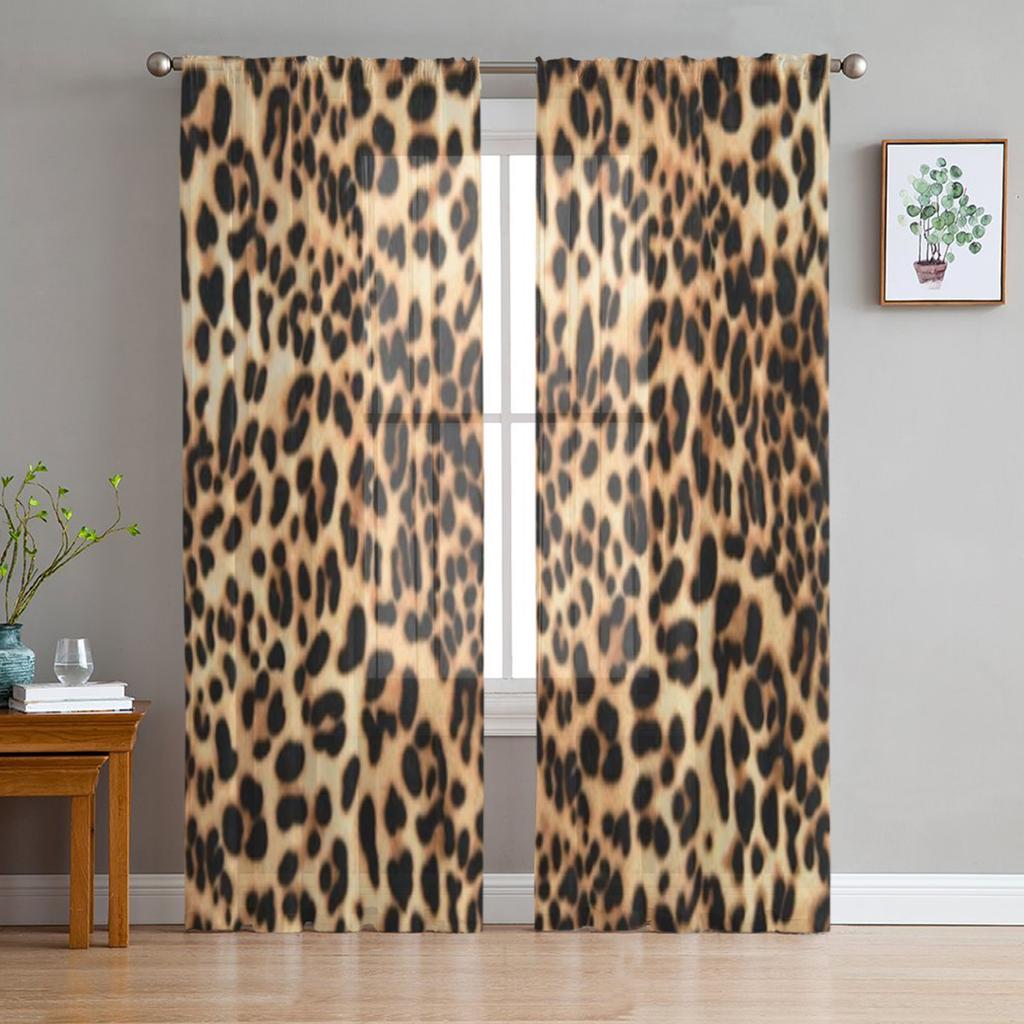 Animal Print Leopard Texture Chiffon Sheer Curtains For Living Room Bedroom Decoration Window Tulle Curtains Drapes