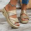 Women's Sequins Wedge Slide Sandals Fashion Soft Sole Open Toe Slip On Shoes Casual Outdoor Summer Beach Slides