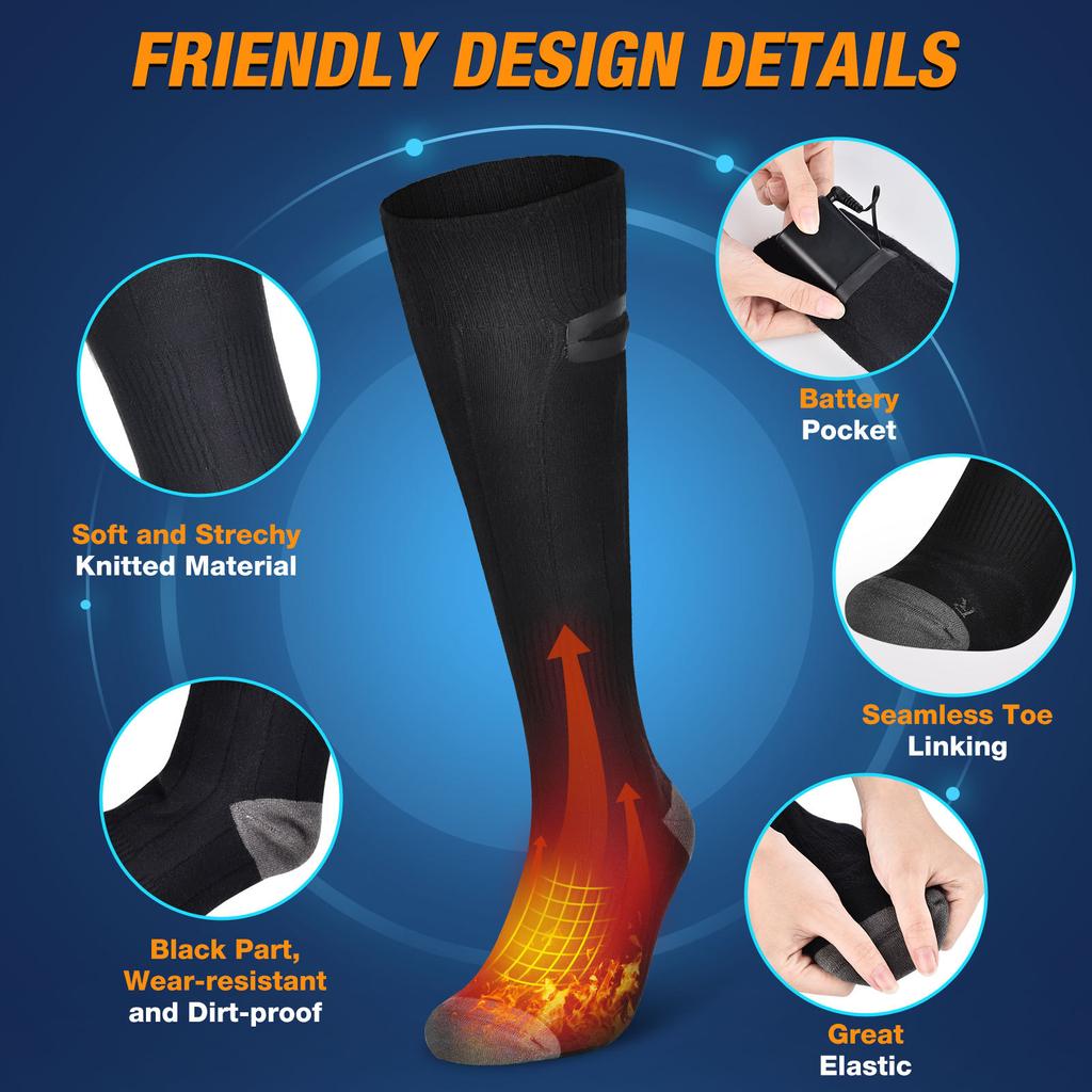 Electric Socks Rechargeable Heating Socks Adjustable Temperature Thermal Long Tube Electric Socks
