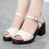 7cm Fashion Office Ladies Thick Bottom Platform Shoes Soft Leather Sandals 2025 Summer Soft Leather Med Block Heels Sandals Mom