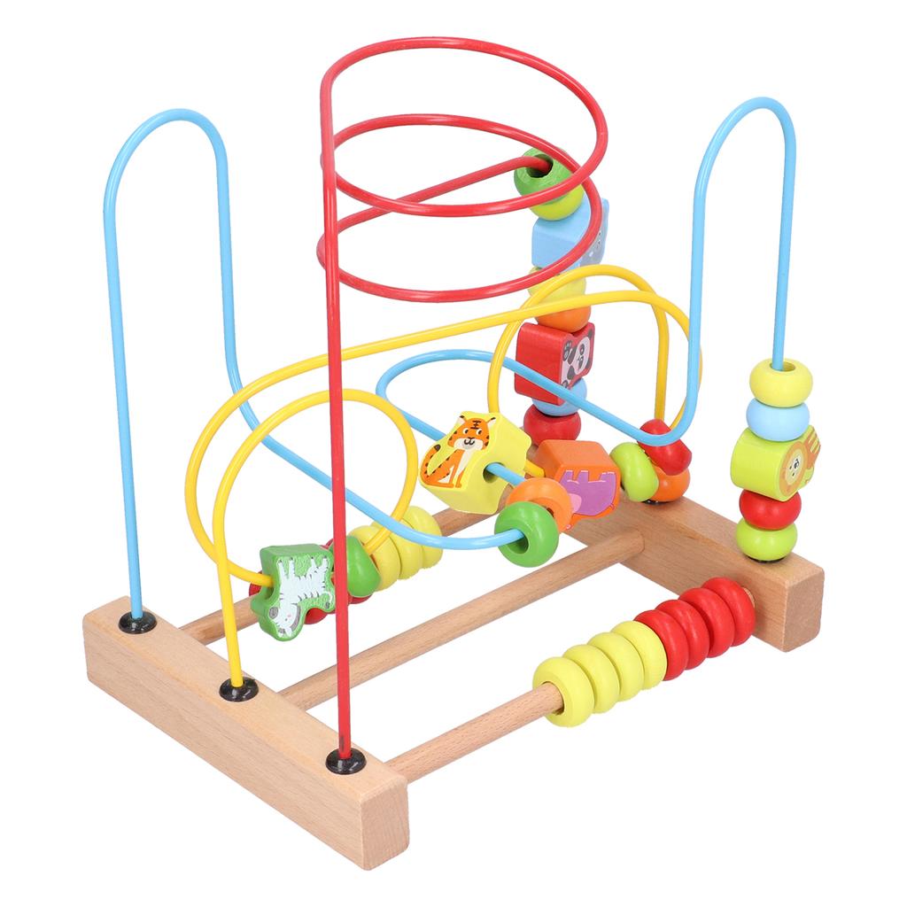 Wooden Bead Maze Game Bright Color Cartoon Early Educational Learning Beads Toy