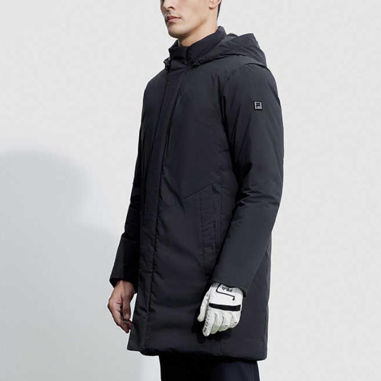 Fila Серия Гольф Однотонная Элитная Пуховая Куртка Миди с Капюшоном Мужская Верхняя Одежда Глубокий Черный A11M345903FBK