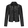 Fall Winter Women Lapel Collar Long Sleeve Slim Fit Zipper Pu Leather Jacket