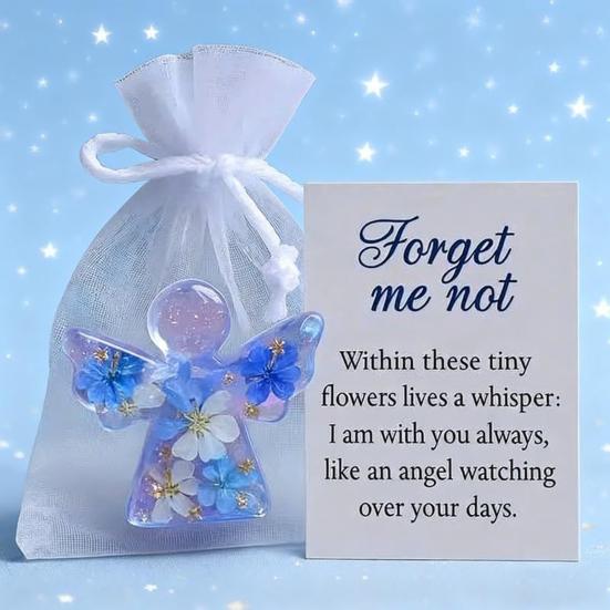 Angel Figurine Keepsake Forget Me Not Angel Memorial Gift Sympathy Bereavement Angel Ornament with Warm Message Card Grieving Keepsake for Loss
