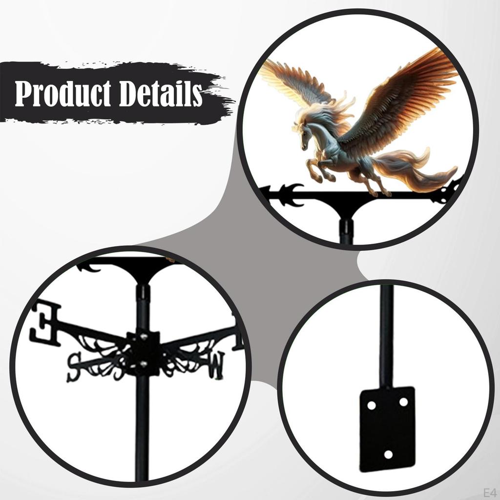 Metal Horse Weathervane Animal Wind Vane Retro Design Decorative Weather Iron Art Ornament for