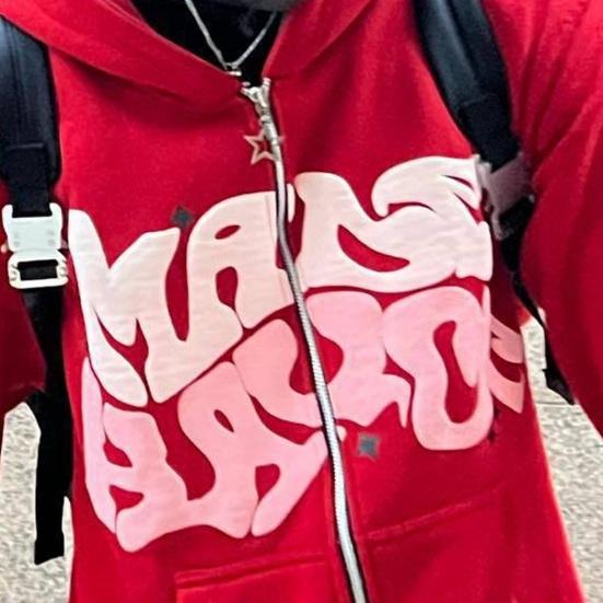 Мужская куртка с капюшоном, осень-зима, панк-хип-хоп, модный принт, на молнии, с двумя карманами, с длинными рукавами, свободная посадка, повседневное мужское пальто, верхняя одежда