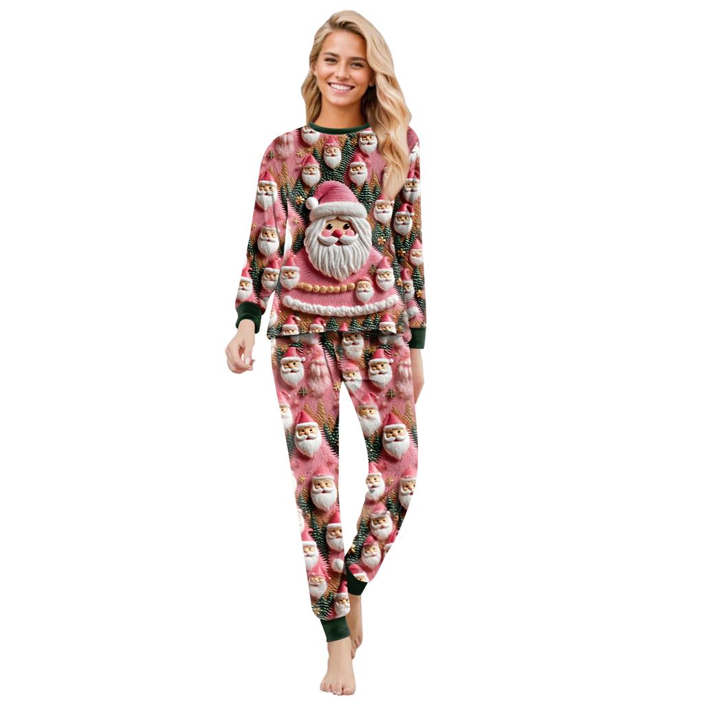 Matching Family Christmas Print Flannel Homewear Set Long-Sleeve Top And Pants