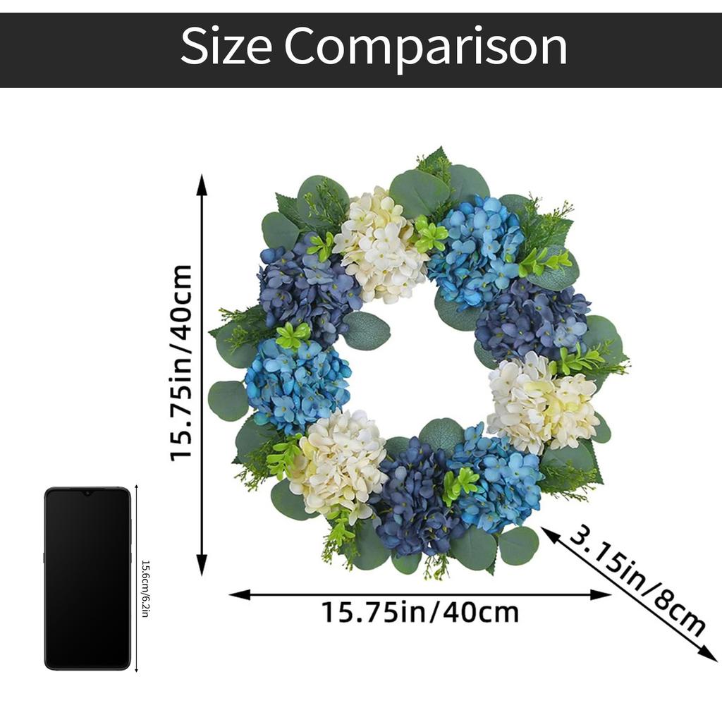 Синий и гортензия венок для подвешивания на дверь, венок-симуляция из увядших веток