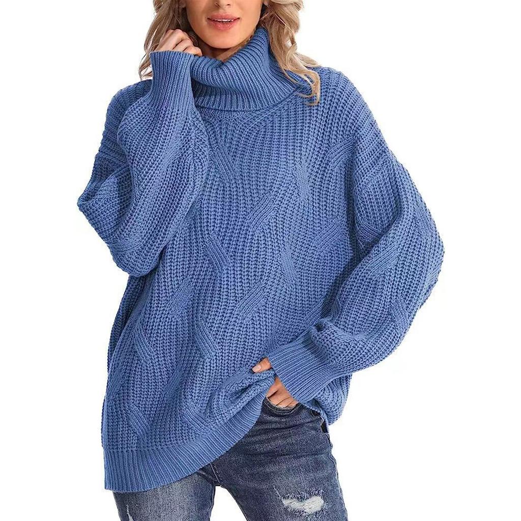 Women's Fashion Loose High Neck Knit Pullover Top Long Sleeve Casual Sweater