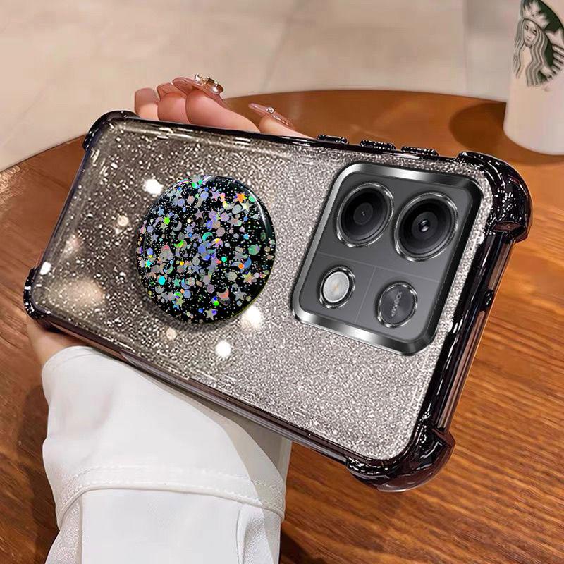 For POCO M6 Pro 4G Holder Case Luxury Shiny Protective Shockproof Stand Cover Case For Xiaomi Redmi Note 13 Pro Plus Coque Shell