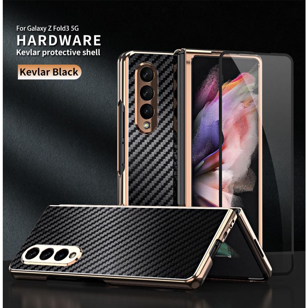 360-градусный шарнирный чехол с покрытием всего тела для Samsung Galaxy Z Fold 4 5, углеродное волокно, кожа, закаленное стекло, защитная крышка для камеры, противоударный чехол Fold 3 5