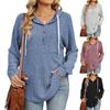 Women's Fashion Solid Color Button Hooded Pocket Loose Long Sleeve Top
