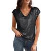 V-neck Sequined Short-sleeved Women's Shiny Vest Party Shirt