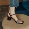 French Retro Thick Heeled Women's Casual Sandals 2024 Summer New Flat Buckle Lightweight Versatile Women Mid Heel High Heels