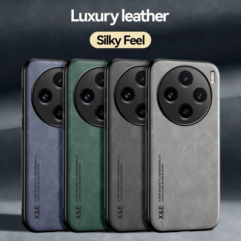 KEYSION Luxury Retro PU Leather Case for VIVO X100 Pro 5G Soft Silicone+PC Shockproof Phone Back Cover for VIVO X80 Lite