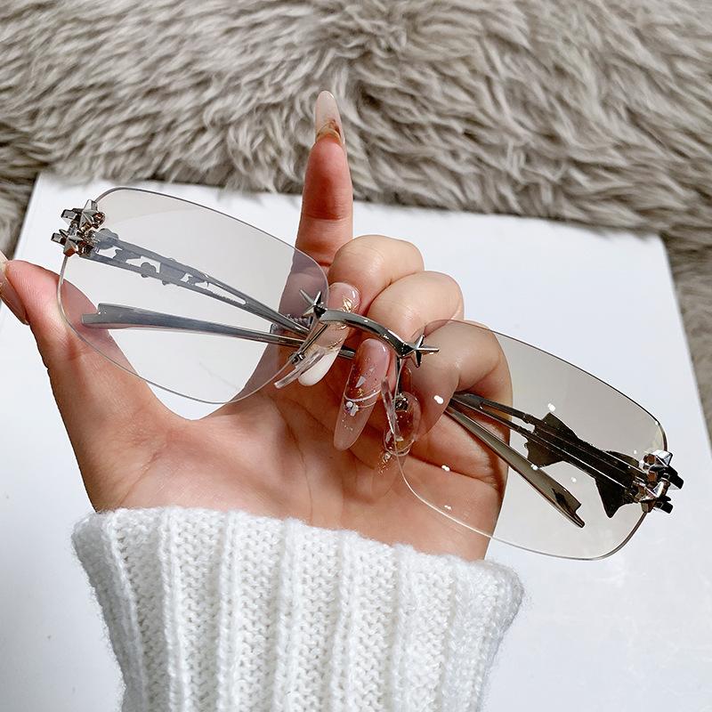 Frameless Square Bow Sunglasses For Women, Star Style Y2K Sun Glasses