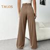 Женские брюки с эластичной высокой талией, регулируемые на шнурке, прямые широкие брюки с карманами, однотонные повседневные брюки