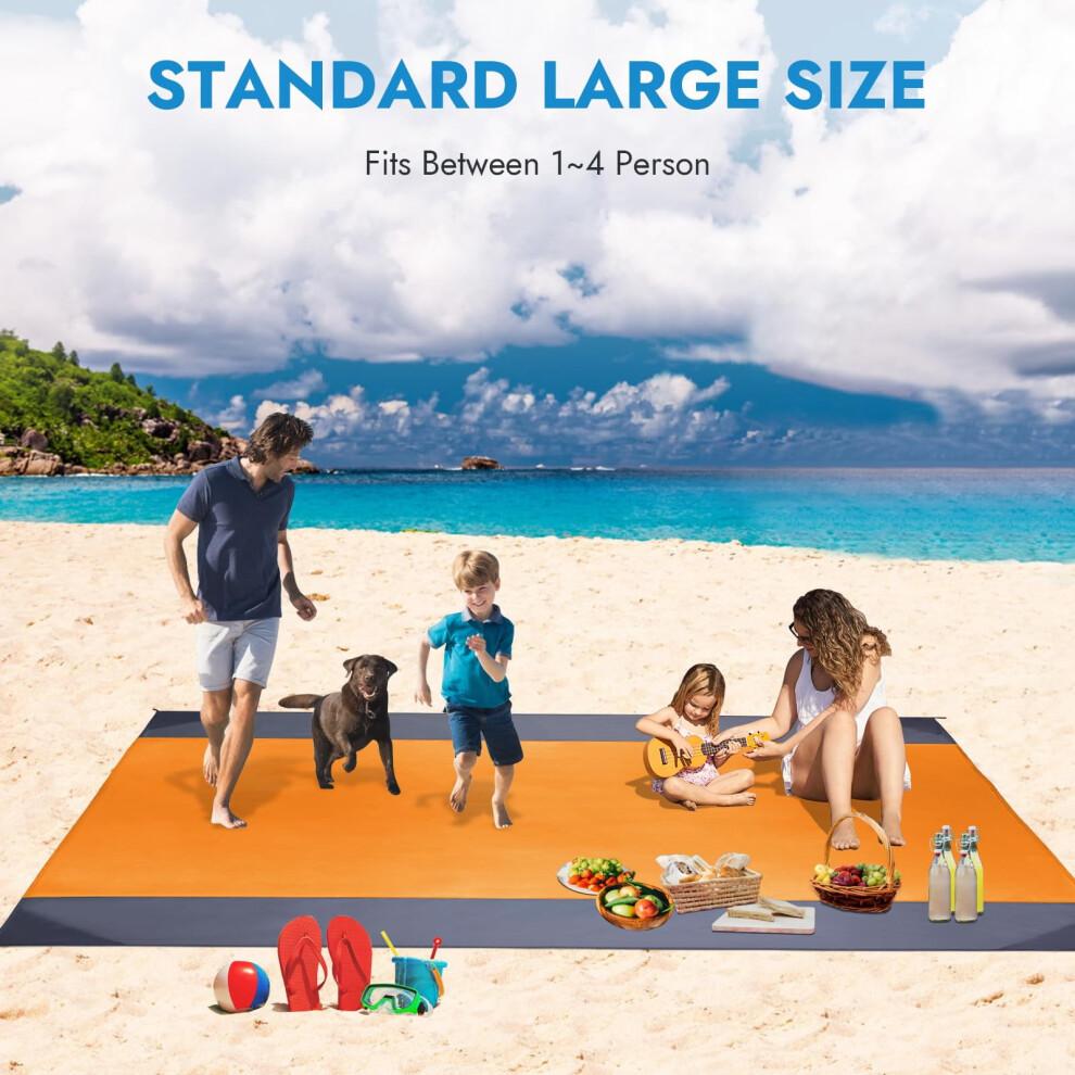 Waterproof Sandproof Beach Blanket 82.7″78.7″ with 4 Stakes & Corner Pockets – Orange, compatible with travel/camping