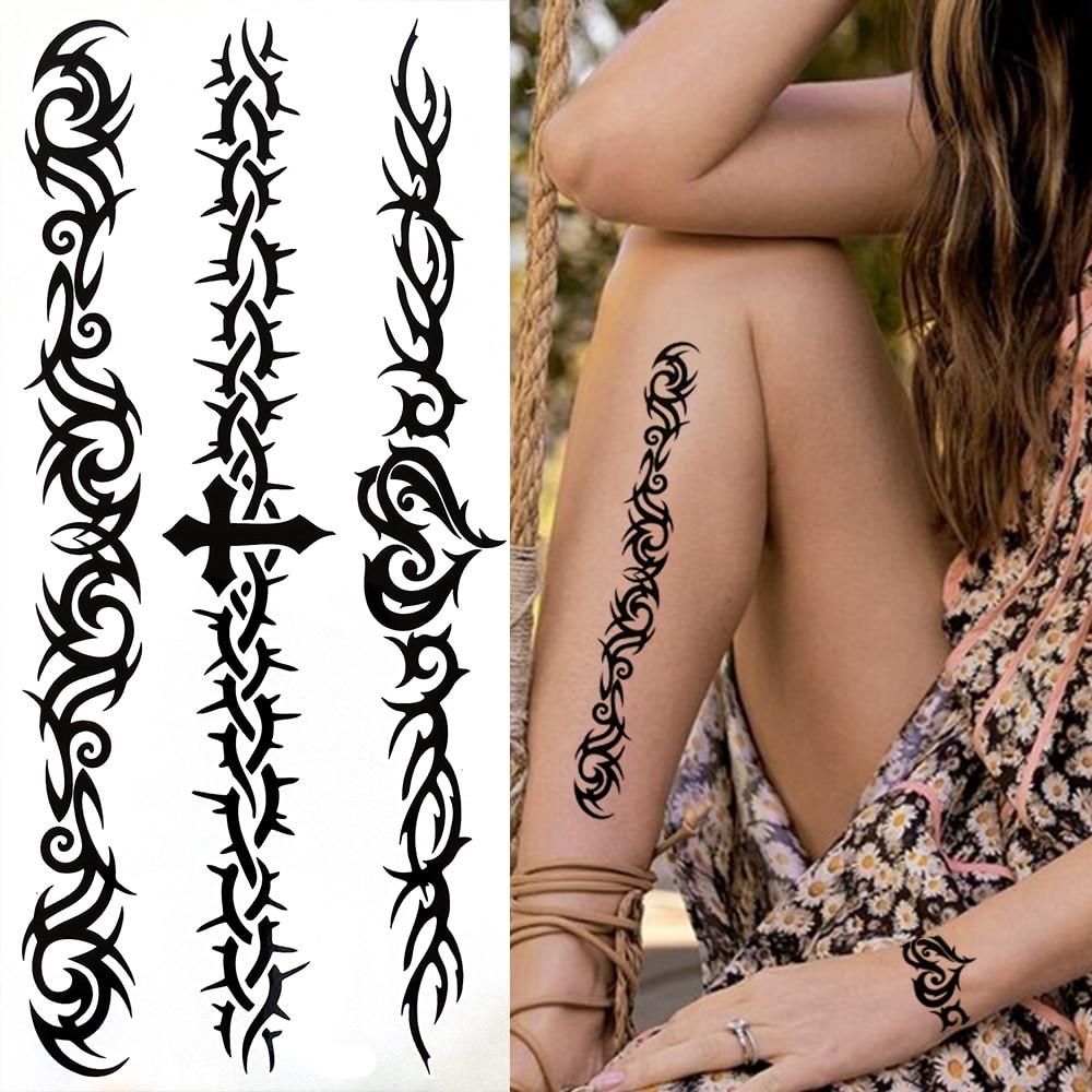 Временные татуировки в стиле скорпиона для женщин и мужчин, черный дракон, бабочка, татуировка из хны, наклейка, поддельные шипы, переносные татуировки на лодыжке