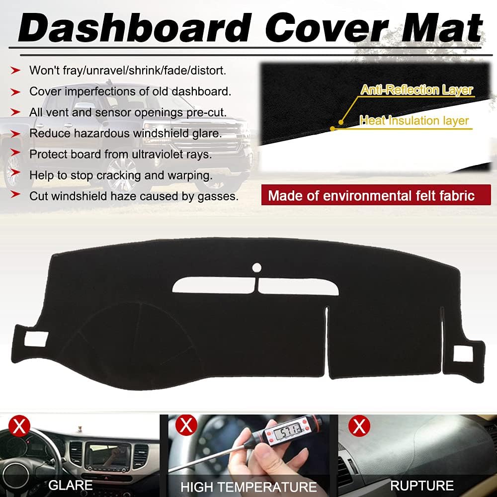 Dash Cover Mat Fit For 2007-2014 Chevy Tahoe Avalanche Suburban GMC Yukon/2007-2013 Silverado LTZ GMC Sierra SLT,Dashboard Cover Carpet Pad W/O Dash