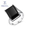 New Classic Design Natural Black Spinel Big Gemstone Oct 12*16mm Ring 925 Sterling Silver Simple Women's Fine Jewelry