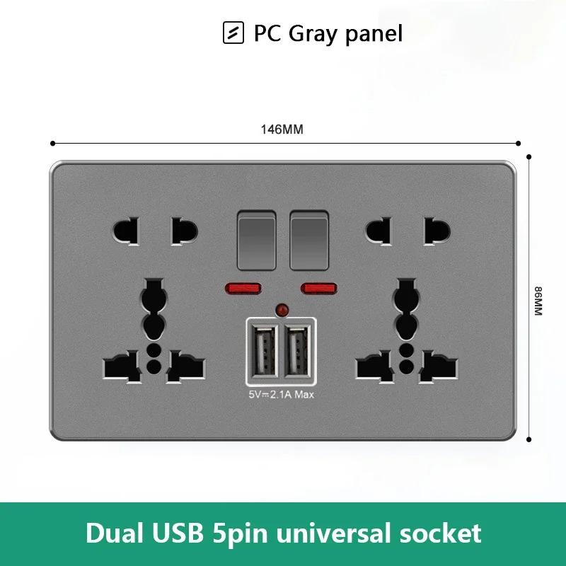 18W Type-C Plug Quick Charging Universal 5-pin Dual Power Socket,UK Standard 13A Wall Socket with DC 5V 3.1A Type-c USB Charger