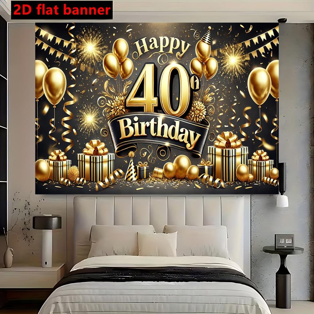 1 piece of 2D flat banner background cloth, for 40th birthday party, durable polyester fiber indoor/outdoor background cloth