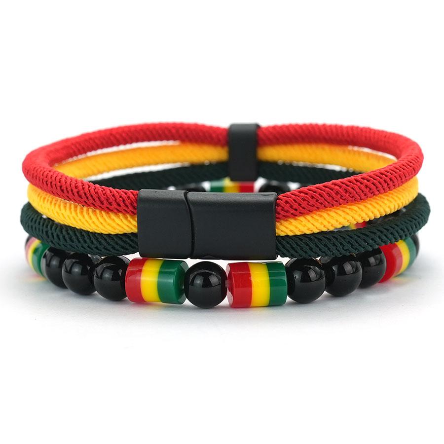 New Creative National Flag Color String Bracelet For Men 8mm Obsidian Strand Braslet Grade A 4mm Cord Chain Wrap Braclet Homme