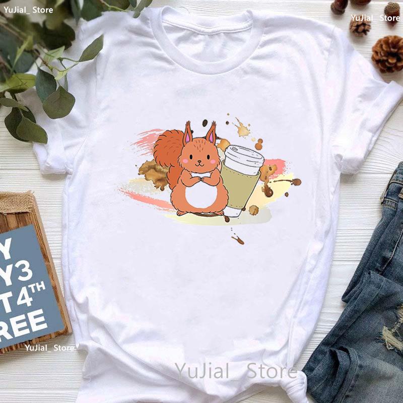 Kawaii Alpaca With Flowers And Coffee Print T Shirt Girls Summer Short Sleeve Tshirt Femme Fashion Tops Tee Shirt Female