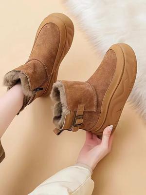 Модная женская обувь на платформе с круглым носком, замшевые массивные зимние ботильоны для женщин, весна 2024, удобные и элегантные по акции, ботильоны