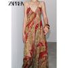 Zaprha 2025 Лето Новое Праздничный Стиль Цветочный Принт V-образный Вырез Открытая Спина Тонкие Бретели Платье 3508147
