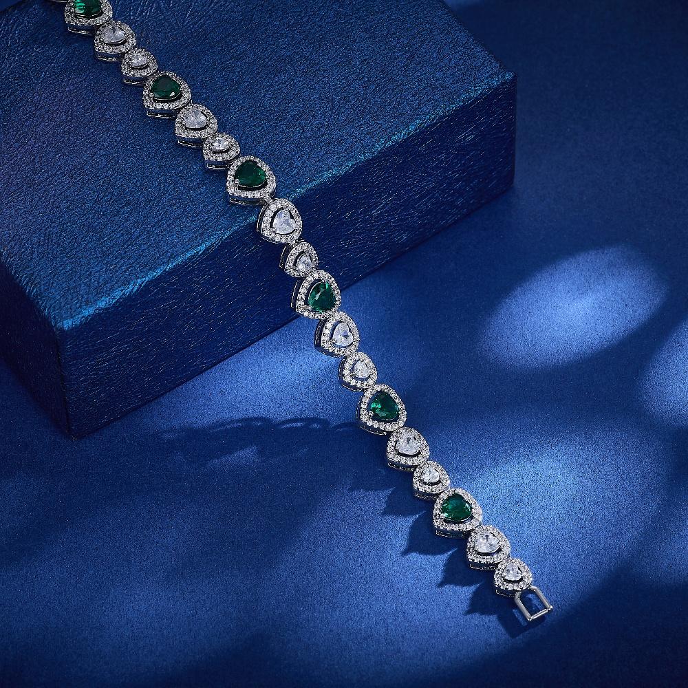 Зеленый Белый Сердце Циркон Щепка Покрынный Сердце Браслет Пользовательские Модные Ювелирные Браслеты