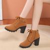 Обувь для женщин Высококачественные зимние женские ботинки однотонные с круглым носком на высоком каблуке водонепроницаемые со шнуровкой на молнии женские