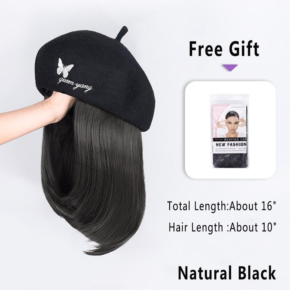 LUPU Берет-шляпа, парики для женщин, синтетический парик «боб», черная шляпа, парики, шапка с волосами, естественное соединение, термостойкие волосы