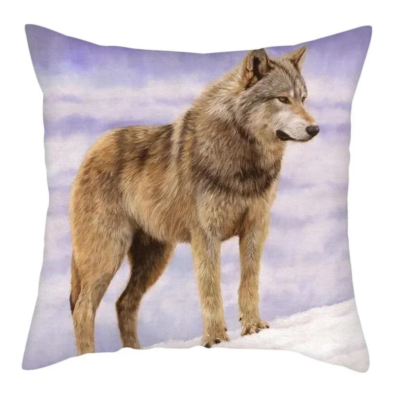Wild Wolf Photo Double-Sided Printed Pillow Cover Short Plush Suitable Living Rooms Bedrooms Sofas Throw Cushion Cover